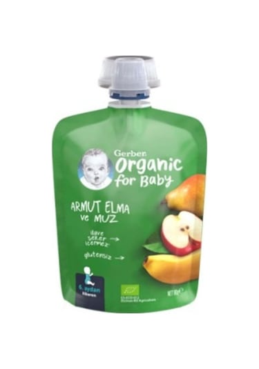 Gerber Organik Elmalı ve Muzlu Armut Püresi 90 G