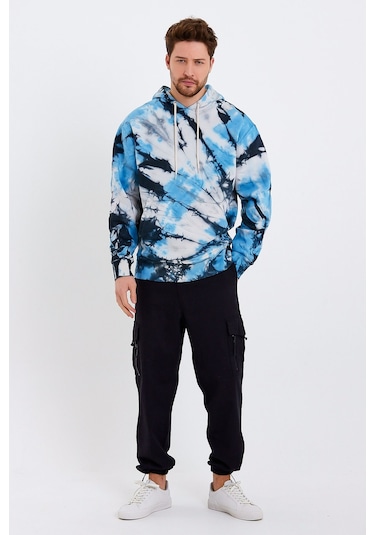JAHR MARC Mavi Batik Yıkamalı Oversize Erkek Sweatshirt Mavi