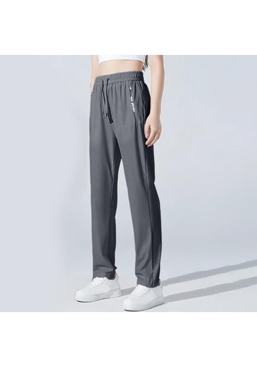 Unisex Streç Hızlı Kuruyan Pantolon Buz İpek Spor Streç Aktif Pantolon Bağcıklı Günlük Bol Jogger Cepli Yürüyüş Seyahat İçin Mavi