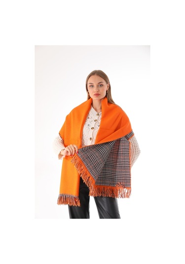 Çift Taraflı Yumuşak Dokulu Turuncu Şal Atkı Turuncu