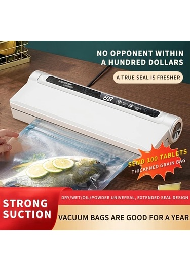 Honeybeeshop Beyaz Gıda Koruma Kompakt Otomatik Vakum Kapama Makinesi Kucuk Ev Kullanimi Guclu Emis Teknolojisi Taze Kalma