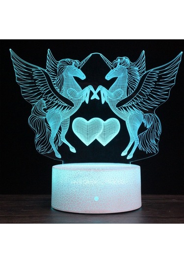 Sones İki Tek Boynuzlu At Şekli Yaratıcı Çatlak Tabanı 3d Renkli Dekoratif Gece Lambası Masa Lambası, Uzaktan Kumanda Versiyonu Çok Renkli