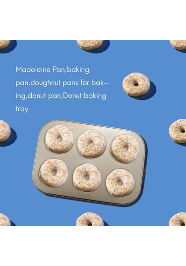 Xurunkeji Madeleine Pan, Yapışmaz Donut Tepsisi, 2 Parça Donut Pişirme Tepsisi, Karbon Çelik Donut Kalıbı, 6 Donutluk Donut Pişirme Kabı Poşeti Kalıbı Altın
