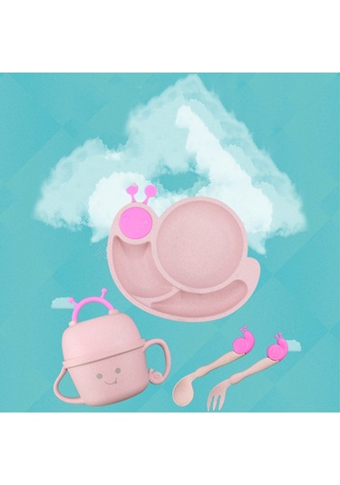 Sones Yaratıcı Anti-haşlanma Çocuk Sofra Takımı Bebek Salyangoz Bölmesi Kaşık Bardak Kase Pembe