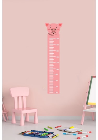 Sevimli Domuz Temalı Boy Ölçer Duvar Sticker
