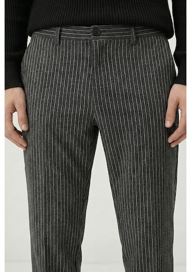 Giotelli Erkek Antrasit Normal Kesim Regular Fit Dokuma Çizgili Normal Bel Pantolon