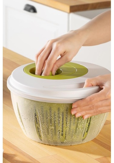 Flora Pratik Salata Ve Sebze Kurutucu 4,5 Litre, Meyve Sebze Marul Yeşillik Yıkama Kurutma Kabı Yeşil