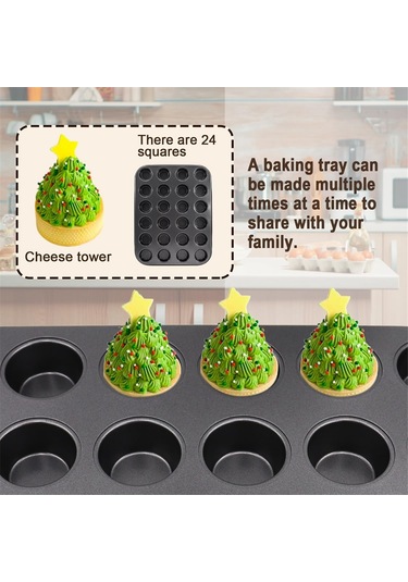 Xurunkeji 2'li Premium Yapışmaz Fırın Kabı 24 Bardaklık Mini Muffin Kalıbı, Bulaşık Makinesinde Yıkanabilir Siyah