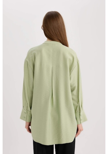DeFacto Relax Fit Hakim Yaka Basic Düz Uzun Kollu Gömlek Tunik E1757AX25SPGN270