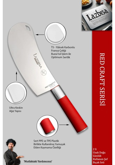 Lazbisa MFT-258 Red Craft Serisi Mutfak Şef Bıçak Seti Et Ekmek Sebze Bıçağı Günlük Kullanım