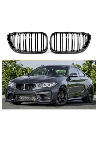 Bmw F22 M2 Ön Panjur Böbrek Çift Çizgi Parlak Siyah 14-21