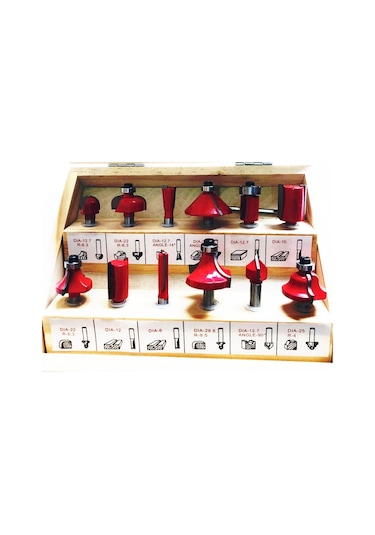 12 Parça Freze Uç Takımı Ahşap Oyma Ağaç Delme Özel Ahşap Çantalı Set 6 Mm