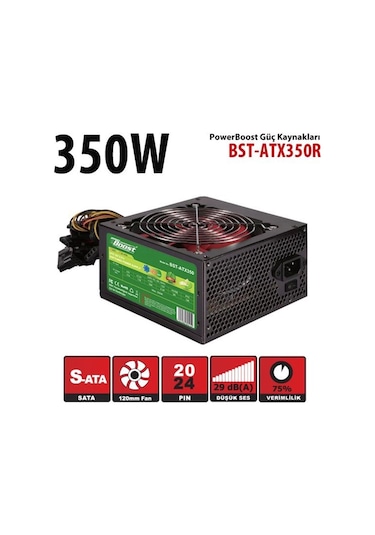 Powerboost Bst-atx350r 350w, Ppfc 12cm Kırmızı Fanlı Atx Psu Retail Box
