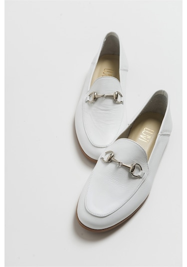 Luvishoes F03 Beyaz Cılt Derı Kadın Babet Beyaz