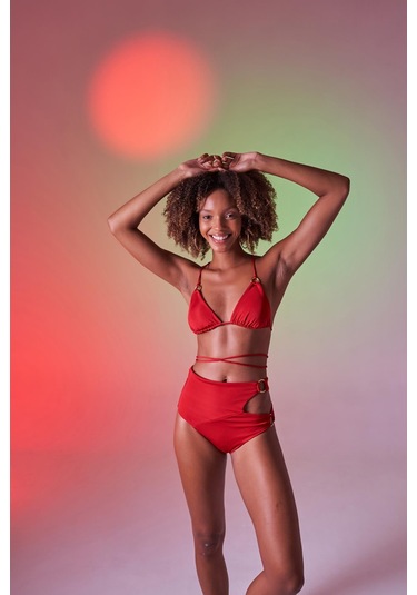 Holly Lolly Yüksek Bel Aksesuar Detaylı Delphi Bikini Altı Kırmızı