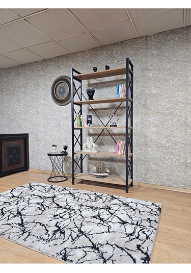 Siyah Boyalı Kitaplık - 5 Raflı Suntalem Lüks Kitaplık Atlas Çam Çok Renkli