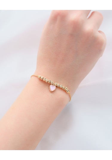 Altın Kaplama Pembe Kalp Dorika Sıkıştırılabilir Çelik Bileklik Gold