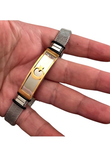 Türk Bayrağı Figürlü Hasır Hafif Kordon Çelik Erkek Bileklik 23cm