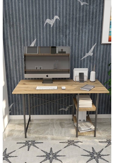 VayAvm 2 Raflı Çalışma Bilgisayar Masası 60 x 120 CM Çam Açık Kahverengi
