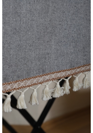 Dnc Home Tekstil Ndchome Keten Gri Antrasit Şeritli Ponpon Runner 150 X 45 Antrasit