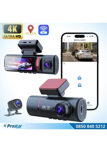 3 Kameralı 4k Ultra Hd Ön, İç Ve Arka Wifi Gps G-sensör Park Modu Dashcam Kamera