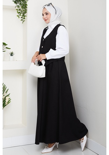 İkili Gabardin Yelek Etek Takım 1400 - Siyah Siyah