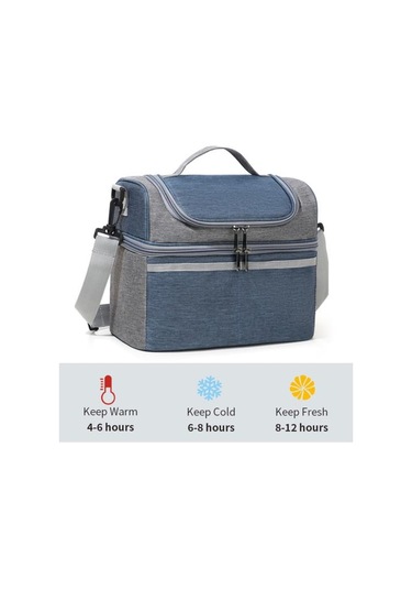 Yalıtımlı Öğle Yemeği Çantası Çift Katlı Öğle Yemeği Tote Büyük Sızdırmaz Genişletilebilir Öğle Yemeği Kutusu Siyah