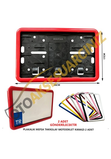 Plakalık Plastik Tak Kolay Motor Motosiklet Kırmızı Çerçeveli 2ad