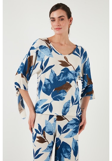 Lela Desenli Regular Fit Truvakar Kol V Yaka Alt-Üst Bayan Takım 5865357 Saks