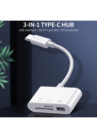 Springsun Type-c Çok İşlevli Hub: Usb 2.0 + Sd/tf Kart Okuyucu, Otg Desteği, Taşınabilir Tasarım, Beyaz