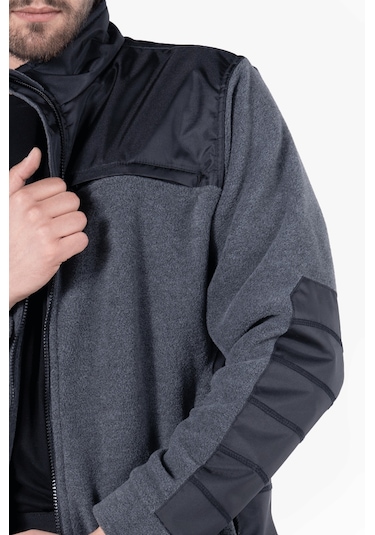 Omuz Ve Dirsek Takviyeli Polar Ceket Gri Melanj - Siyah