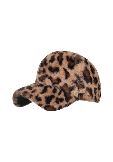 Mood Agenda Kadın Leopar Desenli Peluş Kep Şapka Camel