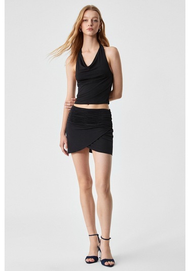 GRIMELANGE Genste Kadın Regular Kısa Paça Yüksek Bel Siyah Etek Siyah