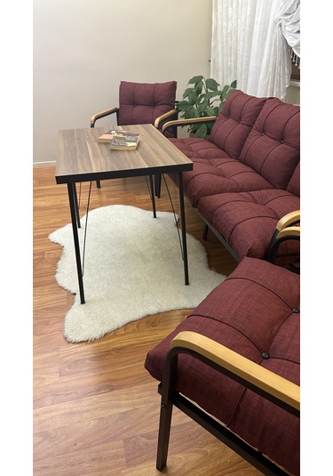 Modern Modern Style Home Uzungöl Balkon, Bahçe, Cafe - Metal Kanepe Koltuk Takımı - 3+1+1+masa Bordo Modern3b Bordo