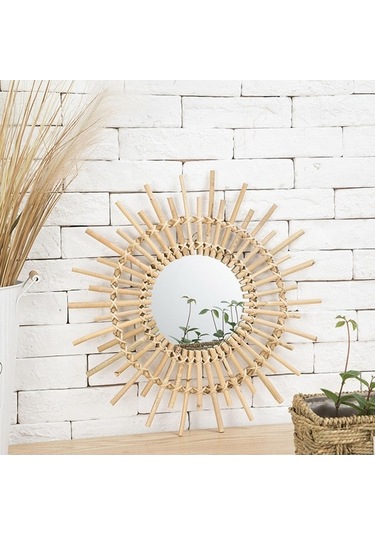 Pazly Yapımı Suntek Sunburst Rattan Modern Magideal M El Duvar Doğal Ayna Asılı Tc Bej