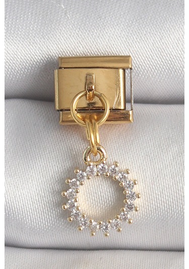 316l Çelik Gold Renk Zirkon Taşlı Sallantı Güneş Model Nomination Charm Çok Renkli