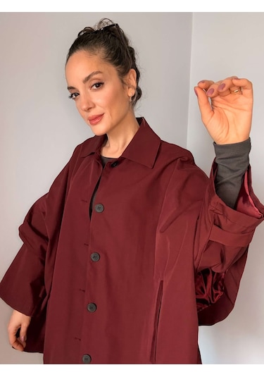 Ali Butik Bordo Panço Model Trençkot Bordo