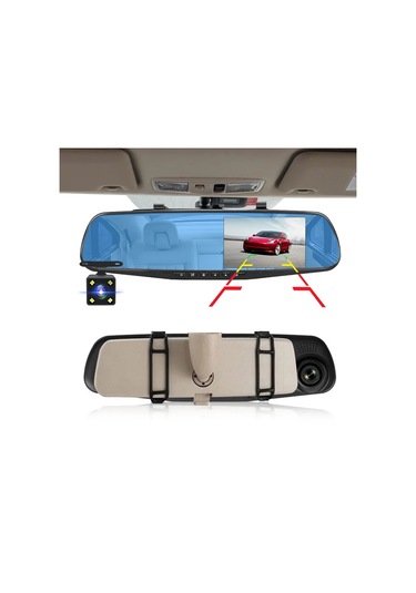 E-aec Dashcam Araba Dvr 4.3 Inç Ayna Fhd 1080p Kamera Çift Lens Dvr Dikiz A08 None