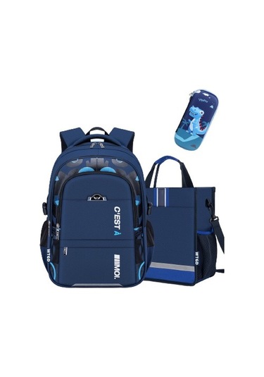 Okula Dönüş Ilkokul Öğrencileri Büyük Kapasiteli Su Geçirmez Sırt Çantası 3 Adet Cy9omr Lacivert