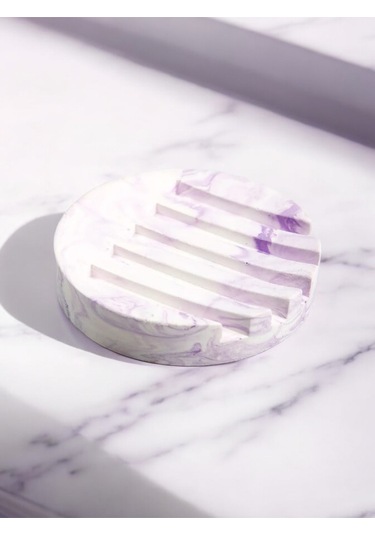 Yuvarlak Mermer Desen Lila Beton Mutfak Banyo Tuvalet Katı Sabunluk Gri