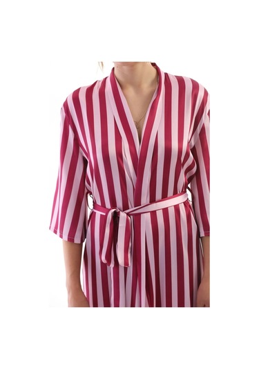 Laperissa Kadın Pembe Çizgili Saten Sabahlık Kuşaklı, Şık Ve Hafif Dokuma Ev Giyim Pembe
