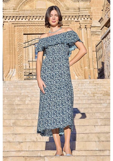 Monamise 23020 Kadın Volanlı Elbise-lacivert Lacivert