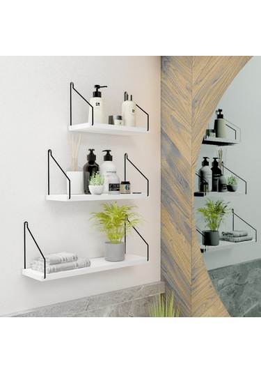 Roomiehome Catchme Mutfak Banyo Yaşam Alanı Duvar Rafı Kitaplık 3'lü Set - 445233612
