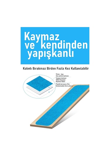 Halifleks Yapışkan Tabanlı Merdiven Basamak Paspası Rip Halı Kaymaz Tabanlı - Boncuk Mavi Boncuk Mavi