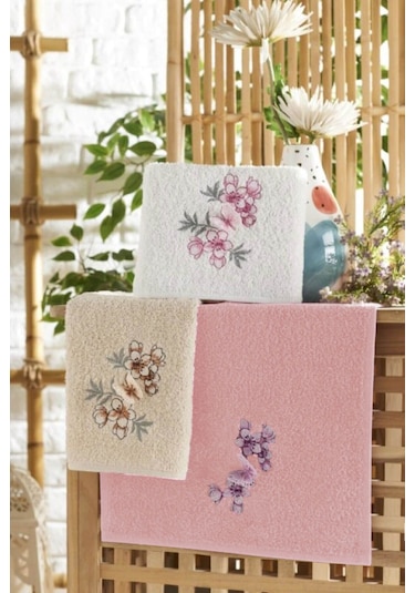 3'lü Lüks %100 Pamuklu Mutfak Havlusu Seti 3d Kelebek Aplikeli 30x50 Cm Çok Renkli