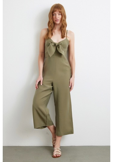 Nevermore Fiyonklu Askılı Tulum Haki Haki