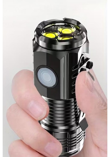 5 Modlu Şarjlı Klipsli Mıknatıslı El Feneri Mini 3 Cob Led Lamba Acil Durum Işığı 8433 Siyah