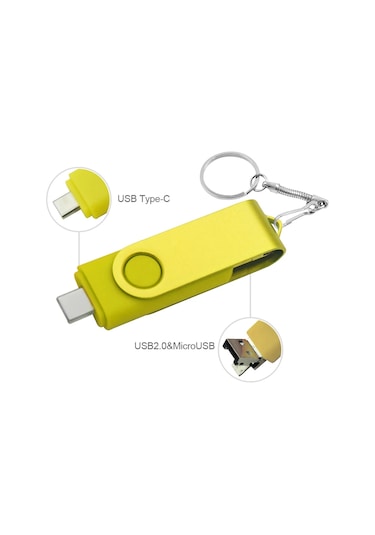 3 In 1 Otg Metal Usb Flash Sürücü Pendrive Usb Sopa Tipi C/mikro Usb Kalem Yellow 32gb Diğer