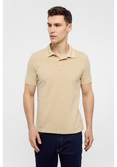 SÜVARİ Bej Slim Düz Polo Yaka Tişört-38583 Bej