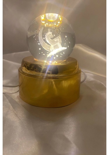 3d Led Işık Cam Küre Tek Renk Kristal Küre Fantezi Dekoru Gece Lambası Günışığı Gold Dönene Kaideli 6 Cm Unikorn Ay